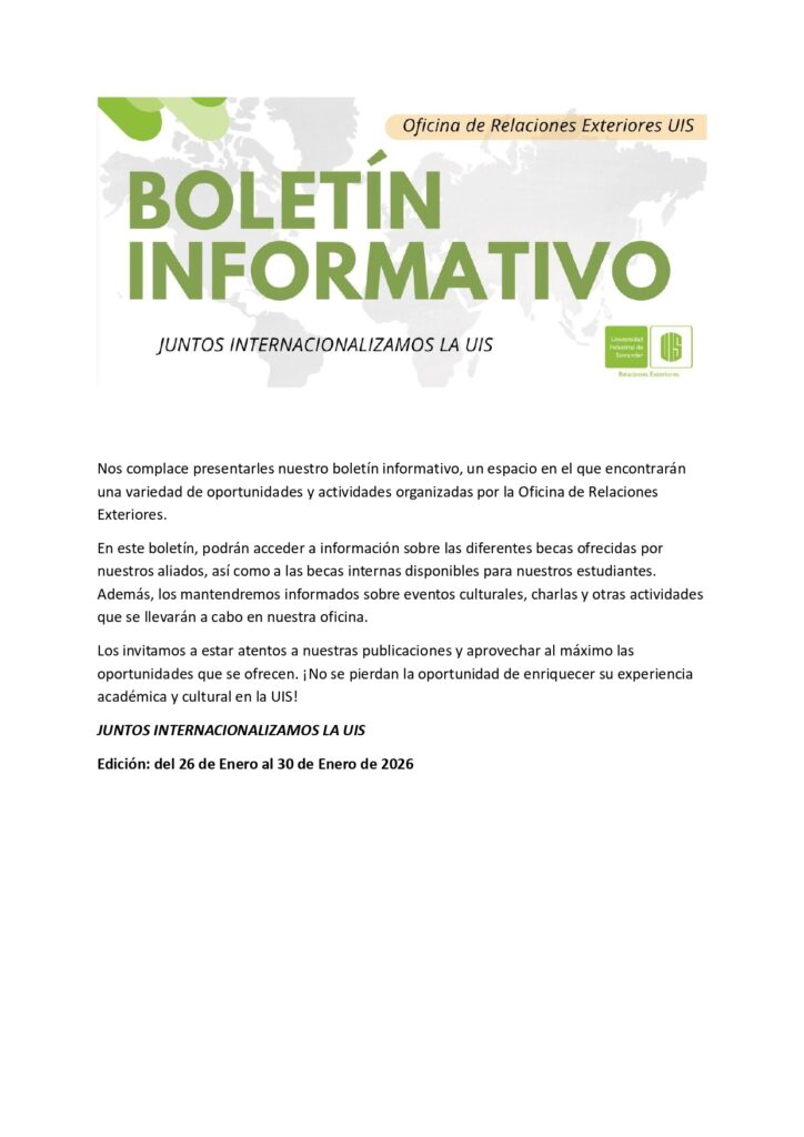 Portada del Boletín Informativo del 26 al 30 de enero de 2026 de la Dirección de Relaciones Exteriores